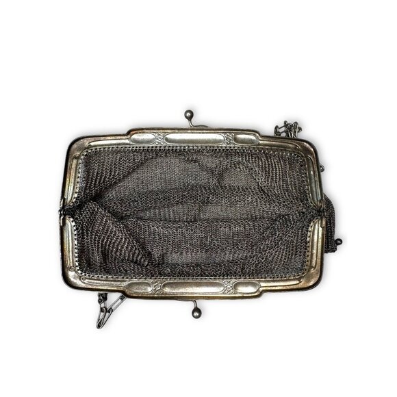 1920s Metal Chainmail Evening Bag Kiss Lock Frame Unmarked Vintage - Picture 4 of 5